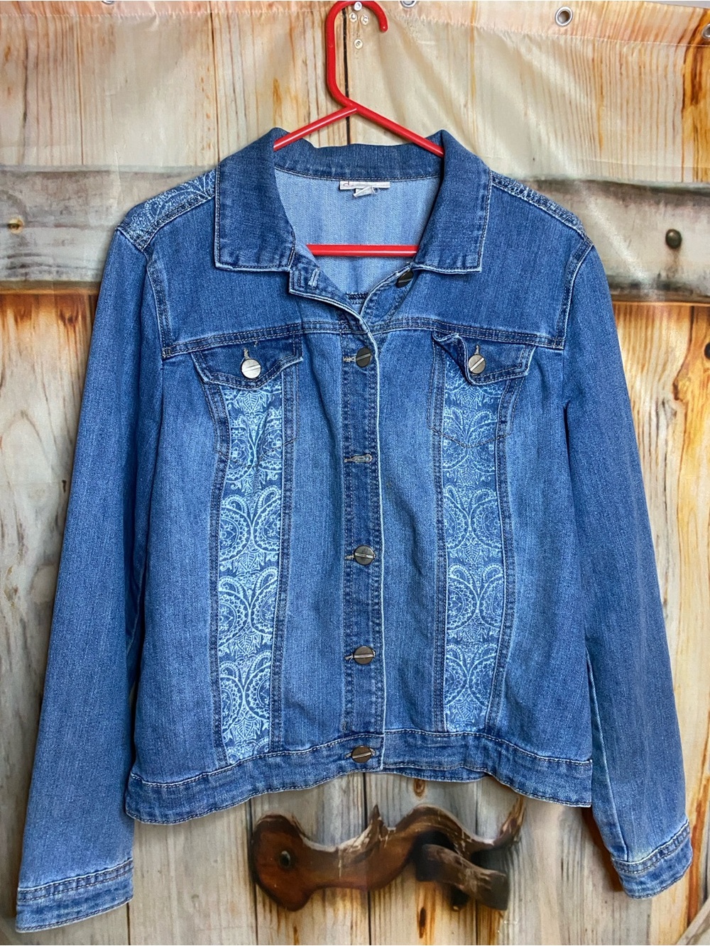 Dress Barn Blue Denim Jacket with Printed Front Panels - Picture 6 of 6